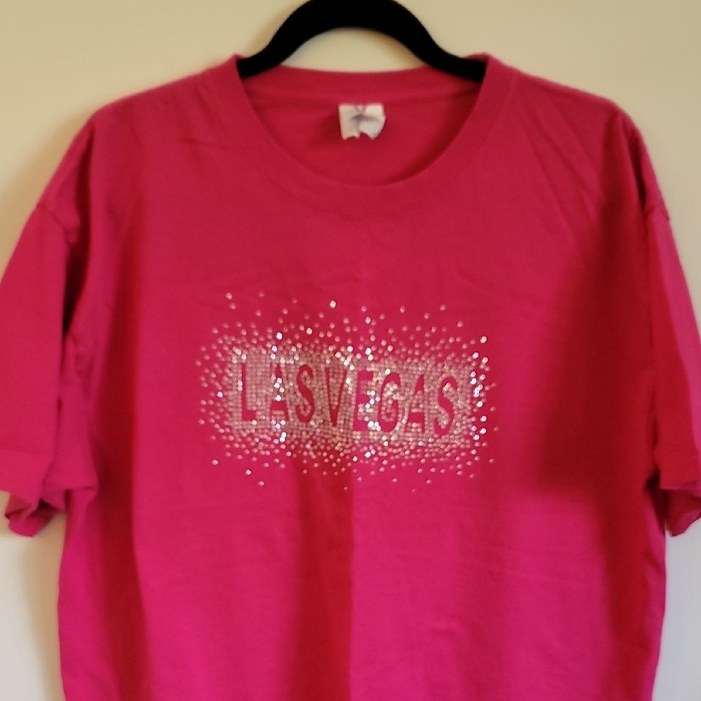 Vibrant Pink T-Shirt with Las Vegas Glitter Design